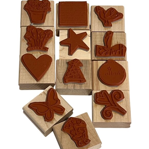 Stampin Up! Merry Mix Rubber Stamp Set - 12 Designs On Wood Blocks - Picture 3 of 3